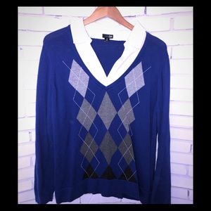 Blue argyle sweater 2X